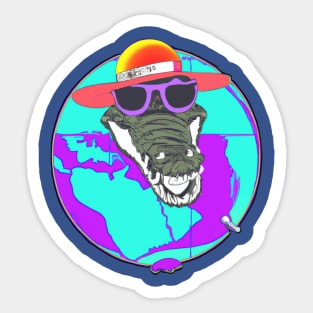 Vaporwave crocodile set on ruling the pirate world Sticker